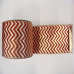 Christmastopia.com - 30 Foot Gold And Burgundy Chevron Lame Ribbon 2.5 Inch Width