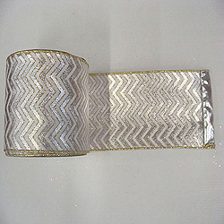 30 Foot Silver And White Chevron Lame Ribbon 2.5 Inch Width