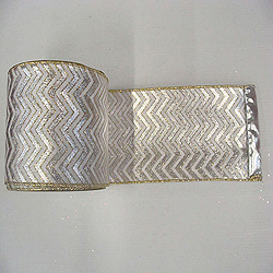 Christmastopia.com - 30 Foot Silver And White Chevron Lame Ribbon 2.5 Inch Width