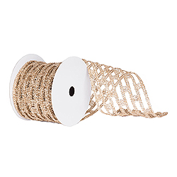 6 Inch x 10 Yard Champagne Metallic Rectangle Wired Mesh Christmas Ribbon