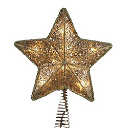 8 Inch Gold Two Sided Star Tree Top 10 Clear Lights