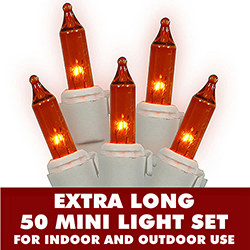 Christmastopia.com - 50 Mini Commercial Quality Amber Christmas Light Set With Lamp Locks White Wire