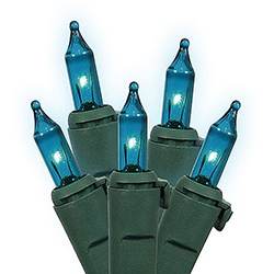 Christmastopia.com - 50 Incandescent Teal Mini Christmas Light Set Green Wire 5.5 Inch Spacing