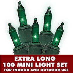 100 Mini Green Extra Long Christmas Light Set With Lamp Locks Green Wire