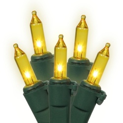 100 Gold Mini Incandescent Christmas Light Set - Green Wire - 5.5 Inch Spacing