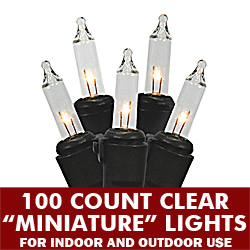 100 Mini Clear Extra Long Christmas Light Set Black Wire