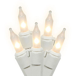 50 Frosted White Mini Incandescent Christmas Light Set 5.5 Inch Spacing White Wire