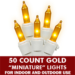 50 Gold Mini Incandescent Christmas Light Set - White Wire