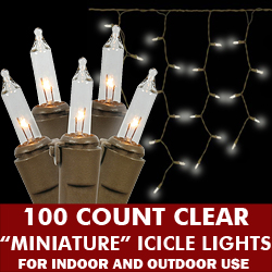 100 Clear Icicle Lights Brown Wire
