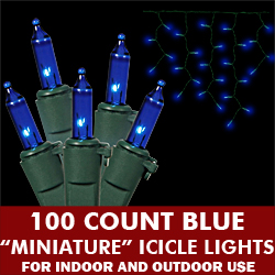 100 Blue Icicle Lights Green Wire