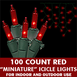 100 Light Red Icicle Set Green Wire
