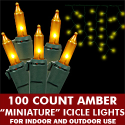 100 Light Amber Icicle Set Green Wire