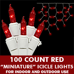 100 Light Red Icicle Set White Wire