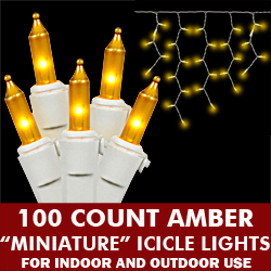 100 Amber Icicle Lights White Wire