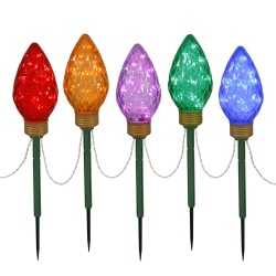 100 LED C9 Style Bulb Multi Color Lawn Stake Light Set Of 5 Bulbs