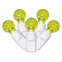 Christmastopia.com 100 Commercial Grade LED G12 Faceted Globe Lime Green Christmas Light Set White Wire