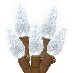 Christmastopia.com 70 Extra Long LED C6 Strawberry Faceted Pure White Lights Brown Wire