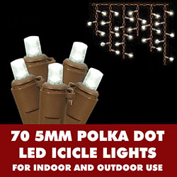 70 LED 5MM Polka Dot Icicle Pure White Christmas Light Set Brown Wire