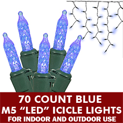 70 Light LED M5 Blue Icicle Set Green Wire