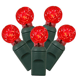 50 Commercial Grade LED G12 Red Christmas Light Set Green Wire