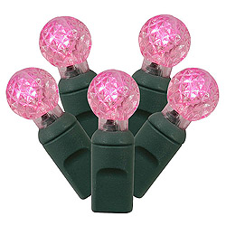 50 Commercial Grade LED G12 Pink Christmas Light Set Green Wire