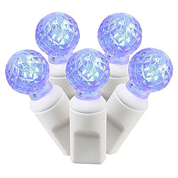 50 Commercial Grade LED G12 Blue Christmas Light Set White Wire