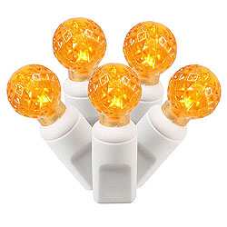 50 Commercial Grade LED G12 Orange Christmas Light Set White Wire