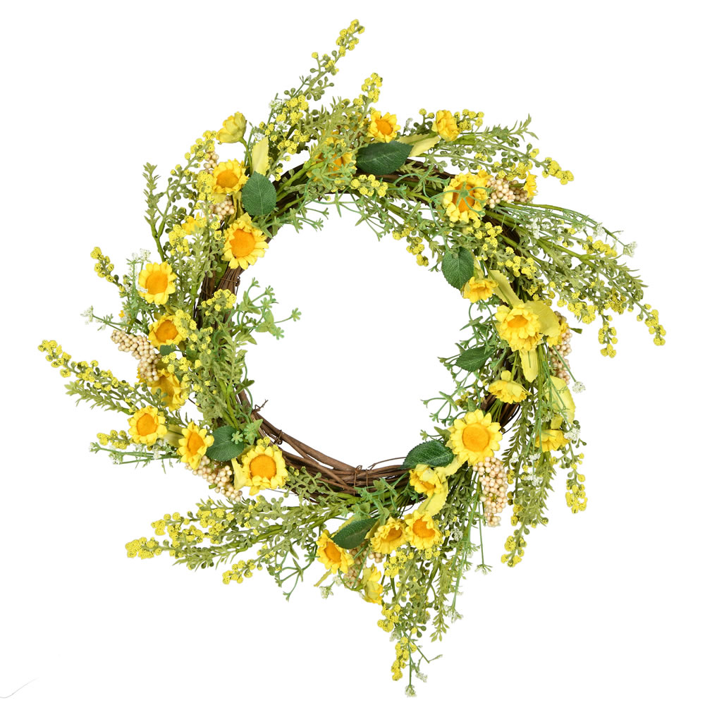 24 Inch Decorative Artificial Yellow Sunflower Easter Wreath Decoration