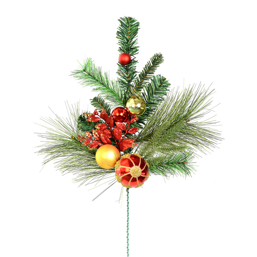 24 Inch Mixed Green Pine Red Gold Ornaments Decorative Artificial Christmas Spray