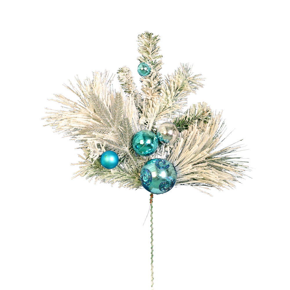 24 Inch Flocked Mixed Pine Blue Platinum Ornaments Decorative Artificial Christmas Spray
