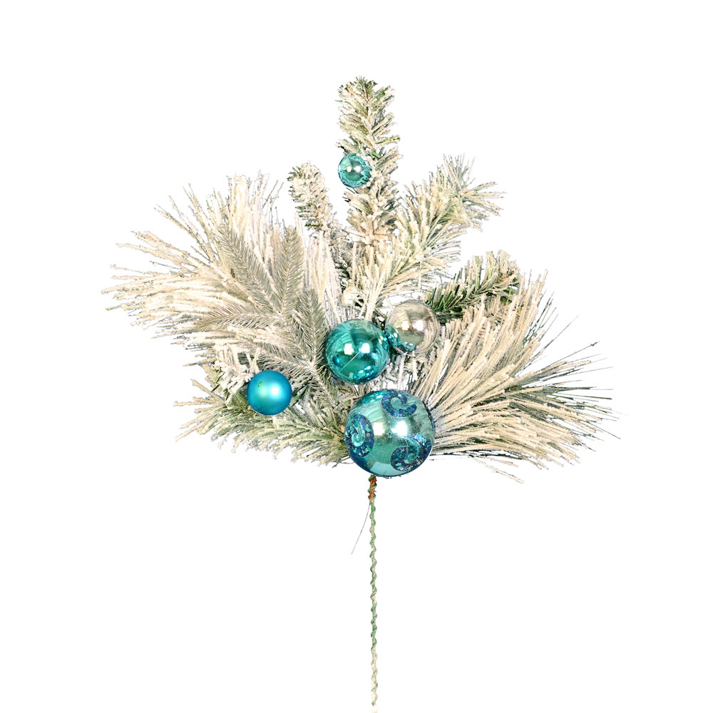 Christmastopia.com 24 Inch Flocked Mixed Pine Blue Platinum Ornaments Decorative Artificial Christmas Spray