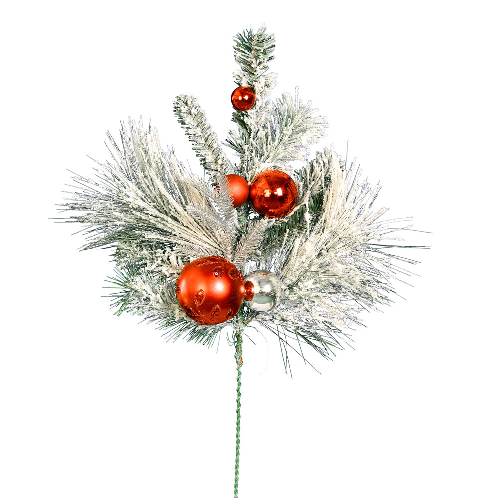 Christmastopia.com 24 Inch Flocked Mixed Pine Red Silver Ornaments Decorative Artificial Christmas Spray