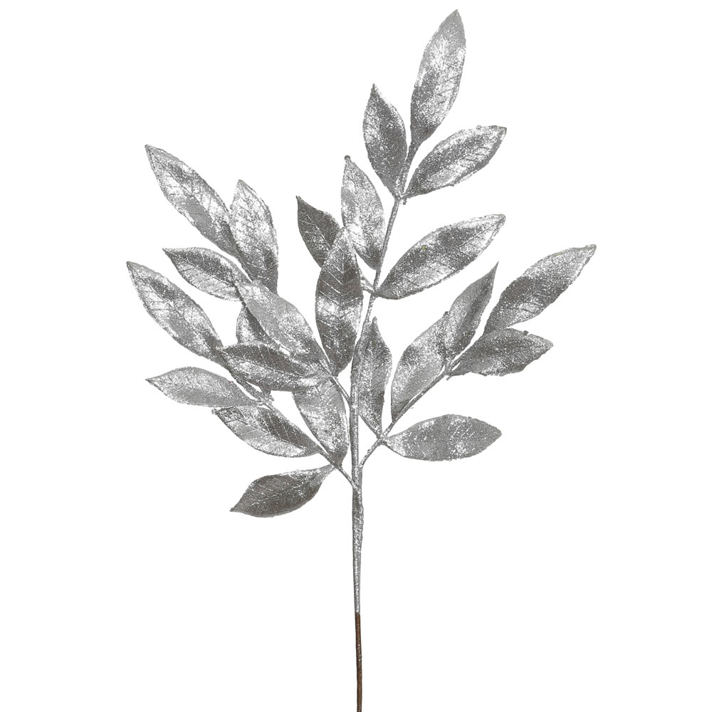 22 Inch Silver Glitter Bay Leaf Decorative Christmas Floral Spray