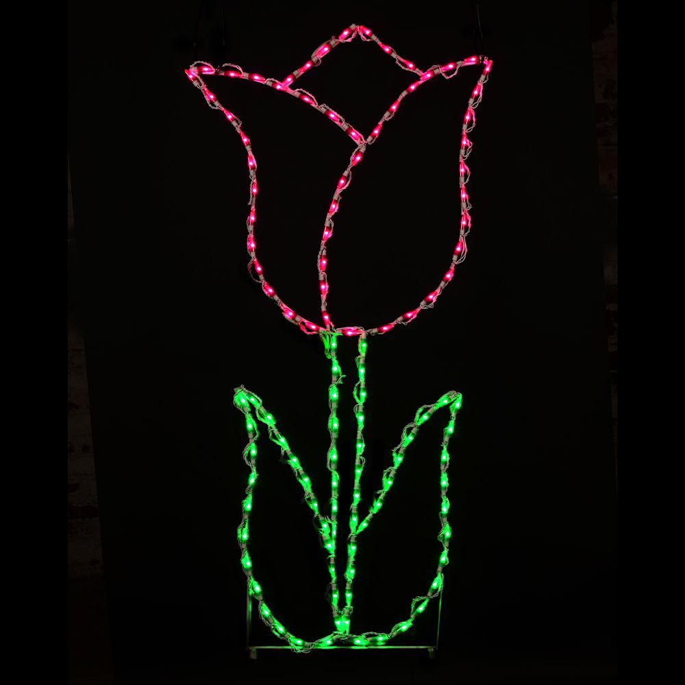 Tulip Pink Color LED Lighted Outdoor Spring Floral Decoration