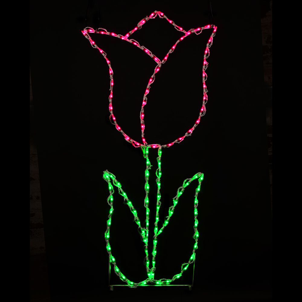 Tulip Pink Color LED Lighted Outdoor Spring Floral Decoration