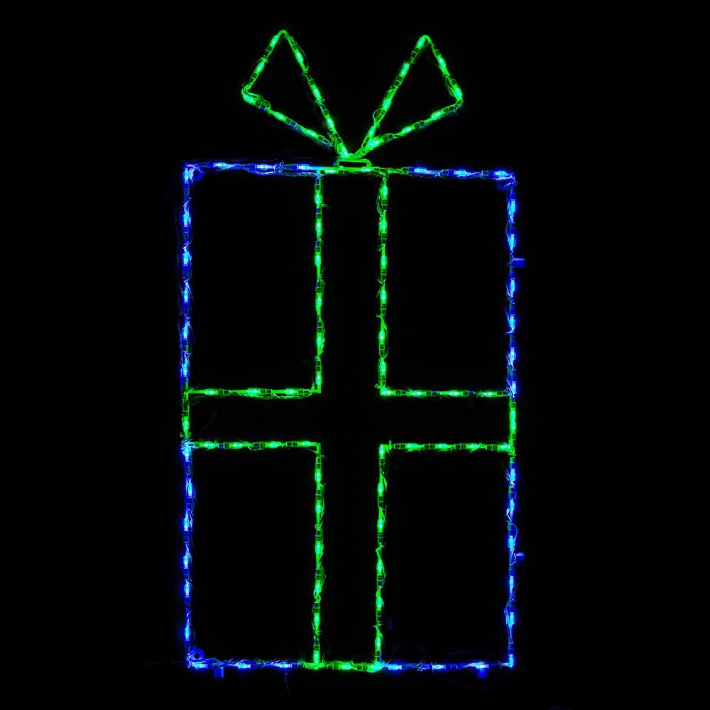 Christmas Gift Box With Blue And Green LED Lighted Outdoor Christmas Decoration Set Of 2