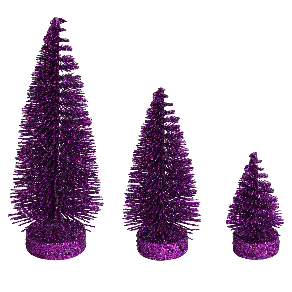 Plum Purple Glitter Oval Pine Artificial Christmas Village Tree Small