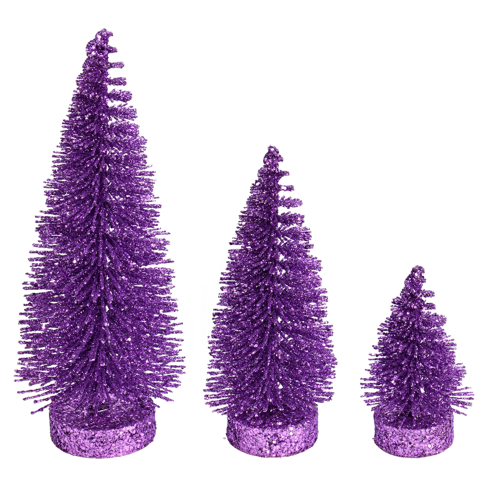 Lavender Purple Glitter Oval Pine Artificial Christmas Village Tree Small