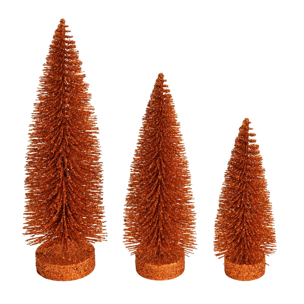 Orange Glitter Oval Pine Artificial Christmas Village Tree Medium