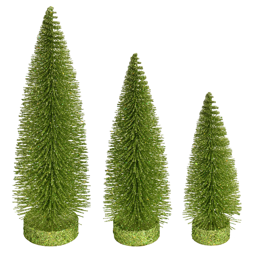 Lime Green Glitter Oval Pine Artificial Christmas Village Tree Medium