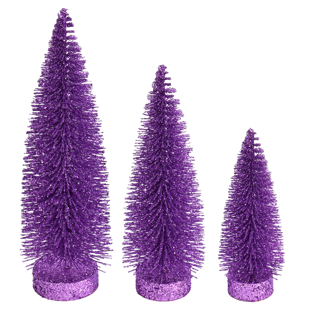 Lavender Purple Glitter Oval Pine Artificial Christmas Village Tree Medium