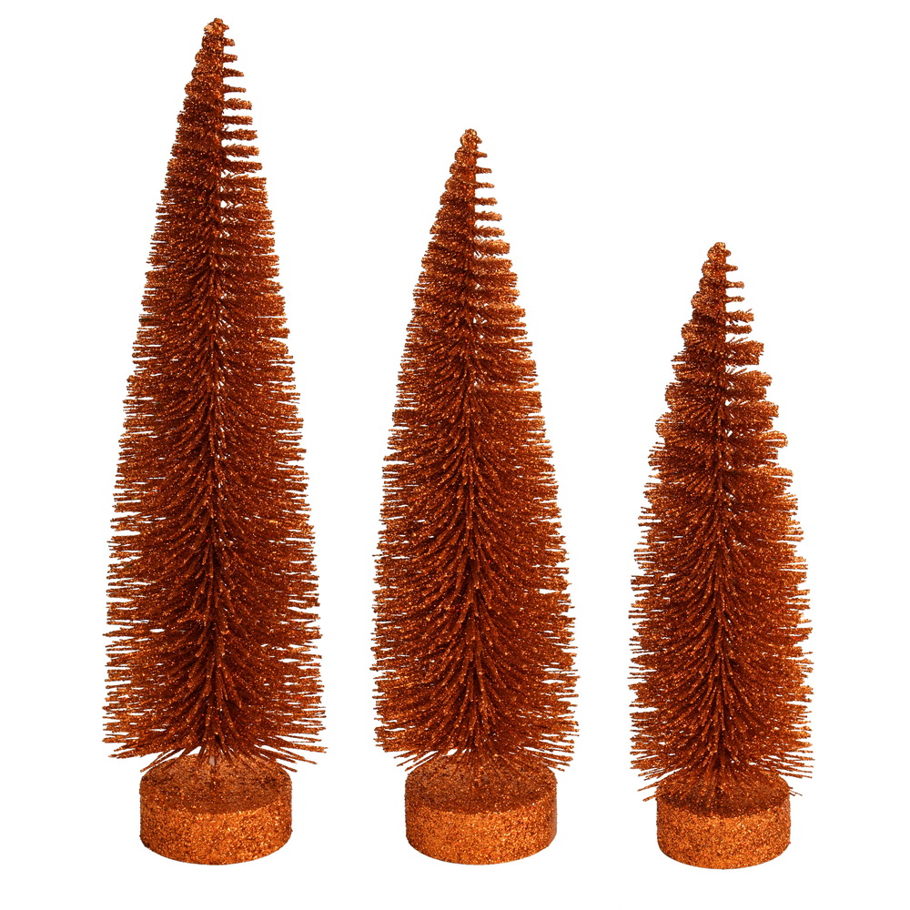 Orange Glitter Oval Pine Artificial Christmas Village Tree Large