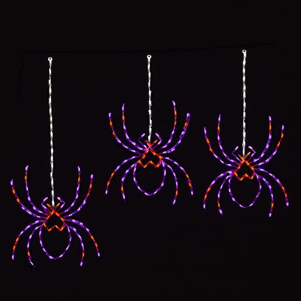 Three Spider Line LED Lighted Outdoor Halloween Decoration