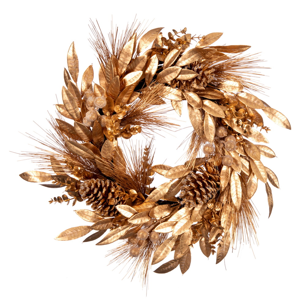 Christmastopia.com 24 Inch Gold Pinecone Needle Berry Artificial Harvest Wreath Unlit