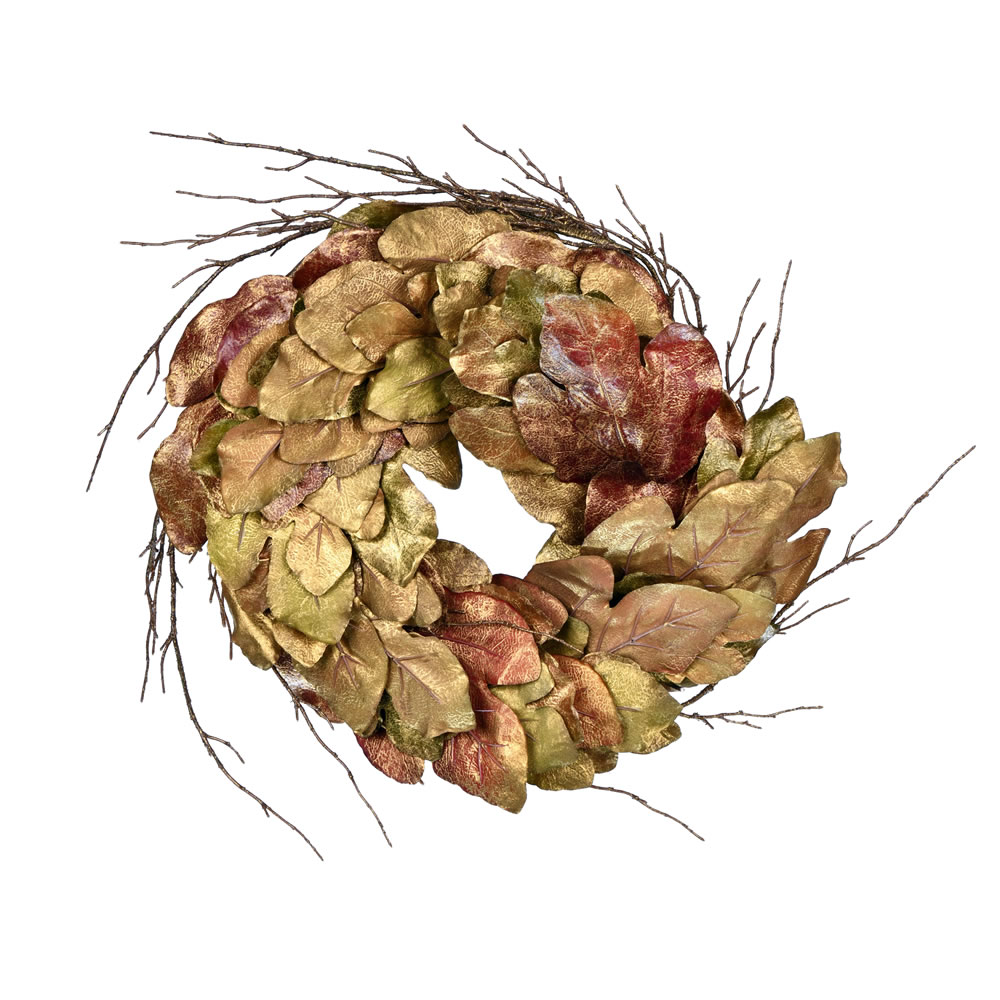 33 Inch Brown Maple Leaves Artificial Harvest Wreath Unlit