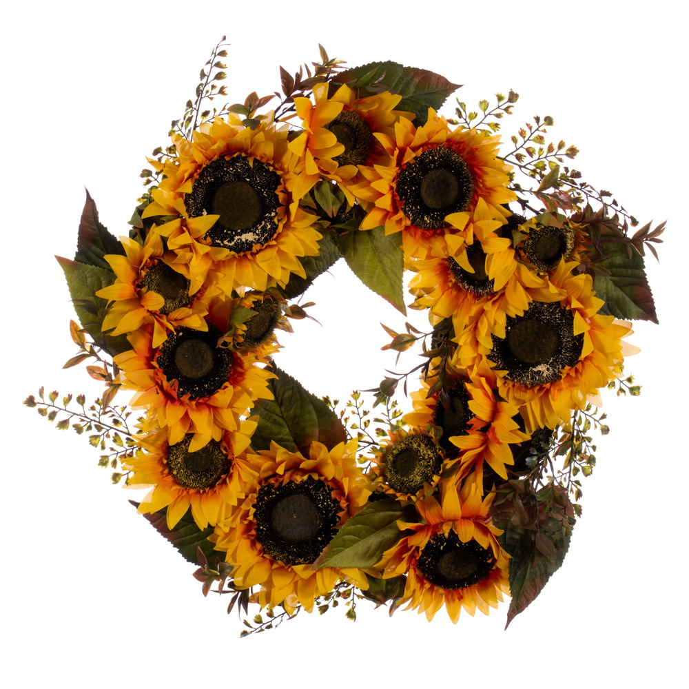 24 Inch Yellow Sunflower Artificial Autumn Wreath Unlit