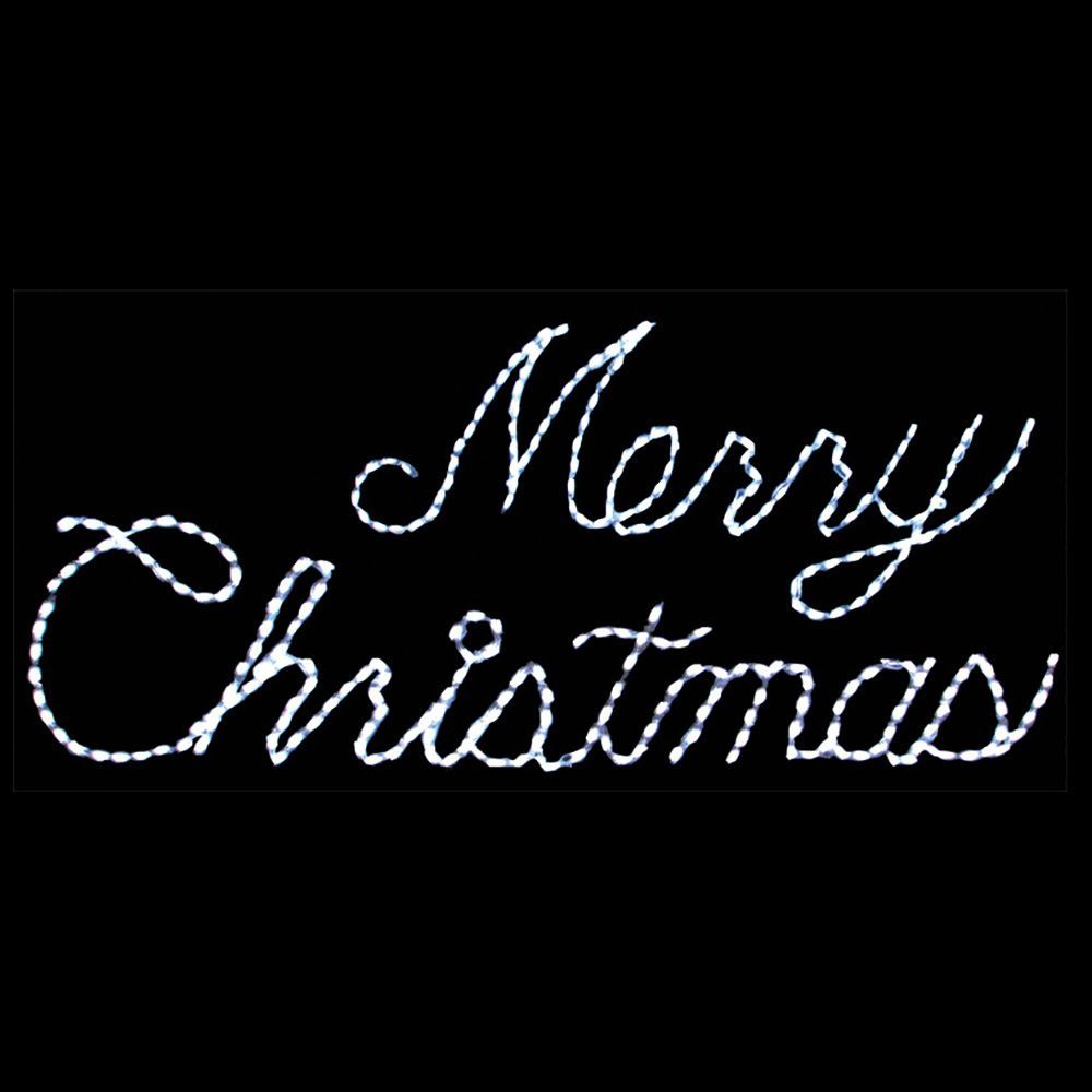 Merry Christmas Sign White Cursive LED Lighted Outdoor Christmas Decoration