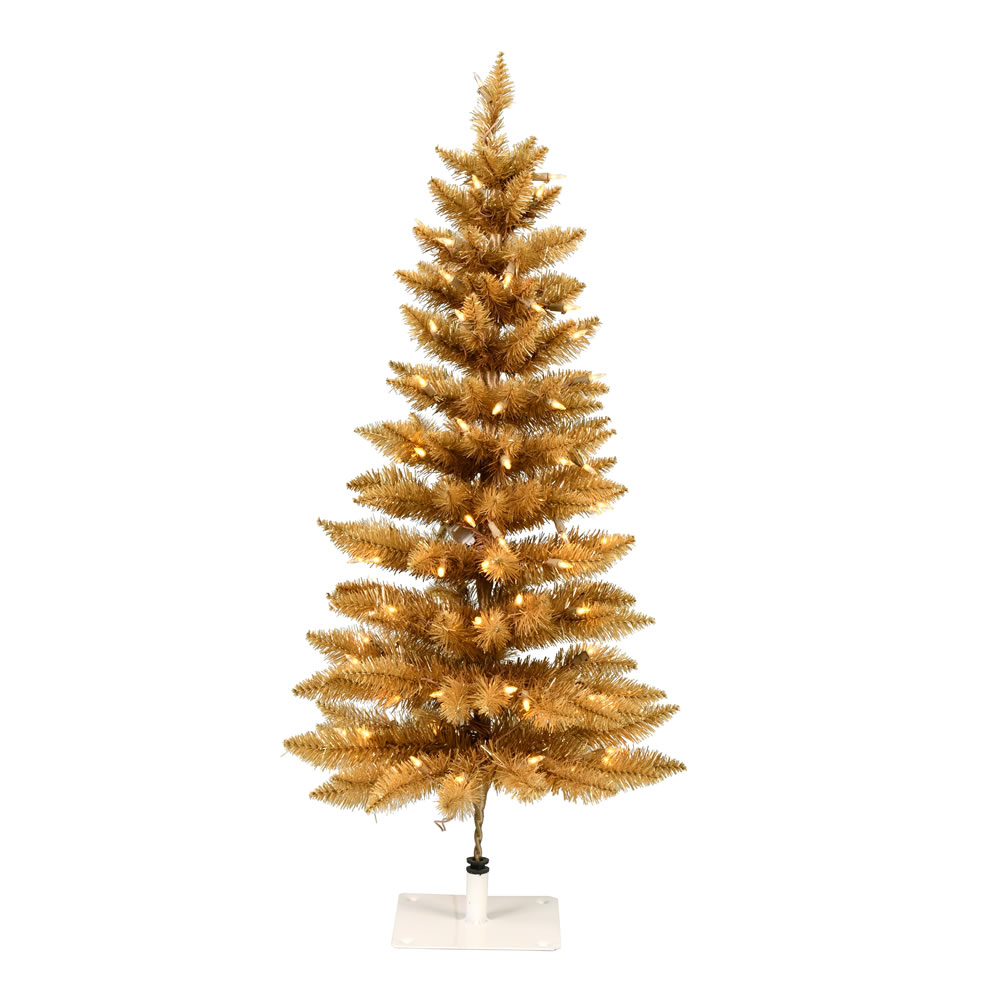 3 Foot Gold Pencil Fir Artificial Christmas Tree - 100 DuraLit LED Warm White Mini Lights