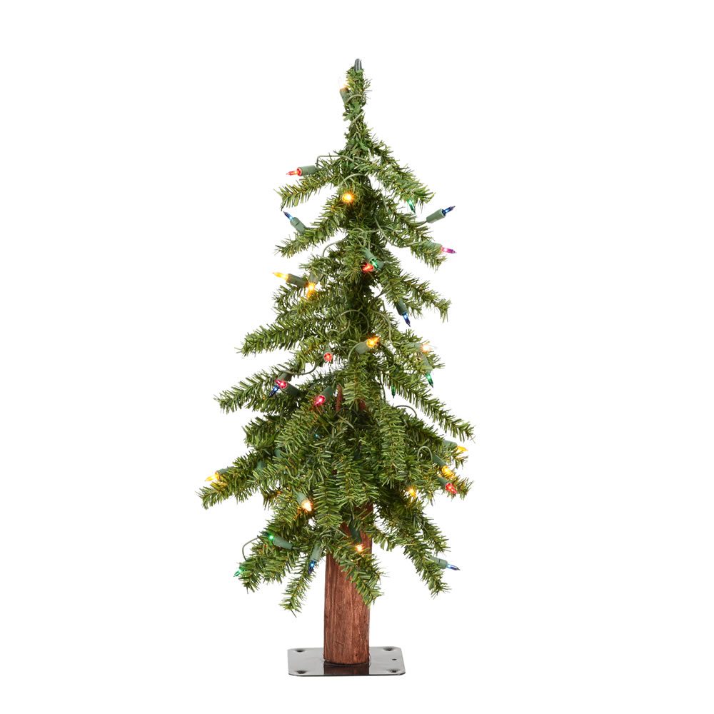 2 Foot Natural Alpine Artificial Christmas Tree - 50 DuraLit LED Multi Color Mini Lights