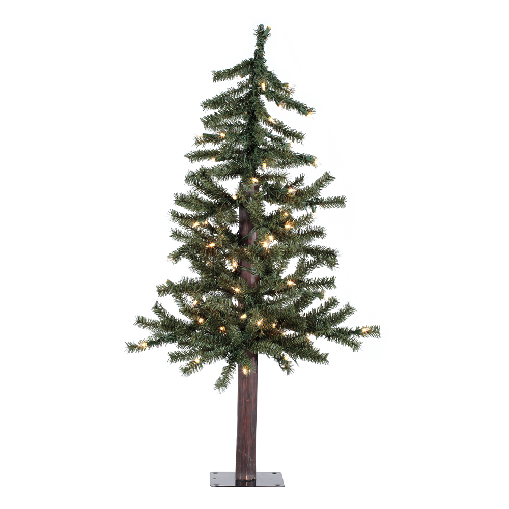 3 Foot Natural Alpine Artificial Christmas Tree - 50 DuraLit LED Warm White Mini Lights